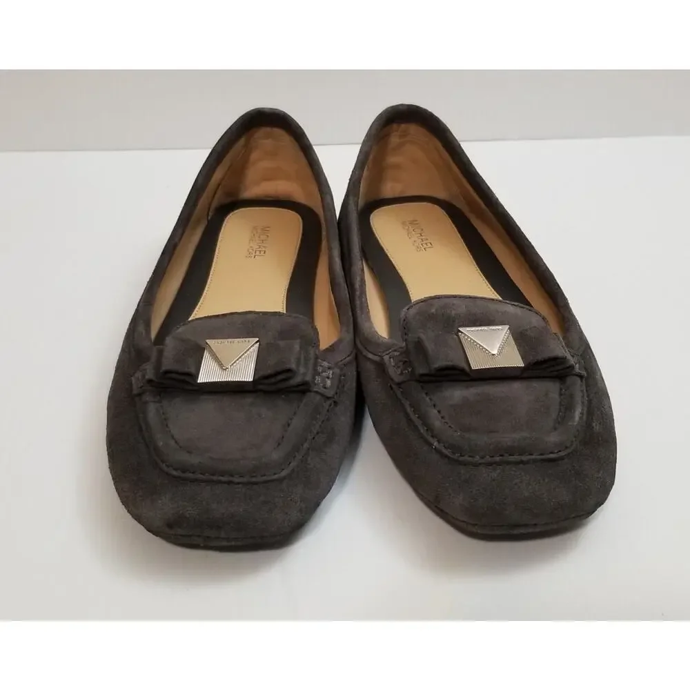 Michael Kors Women's Suede Flats Moccasins Gray Casual Caroline Size 8.5 M EUC